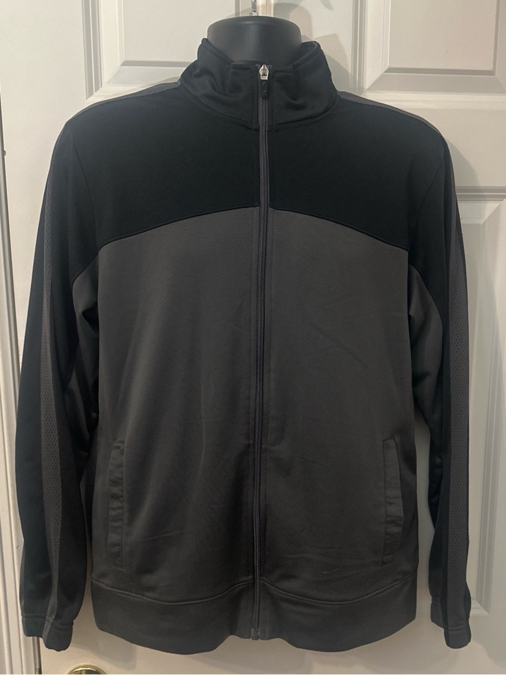 Champion Men's Two-Tone Black & Charcoal Full-Zip Sweatshirt material Jacket